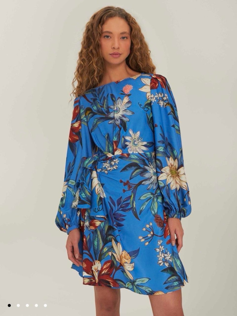 FARM Rio Bright Blue Floral Long-Sleeve Tie-Waist Dress